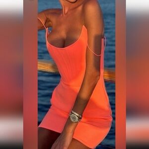 Alex Perry Caine Corset Stretch Crepe Mini Dress US4 Neon Orange